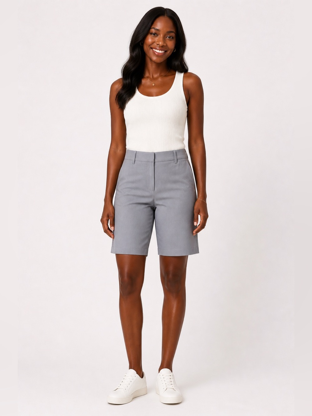 Women’s Gray 10” Bermuda Shorts Size 16 Mid Rise Cotton Stretch Summer